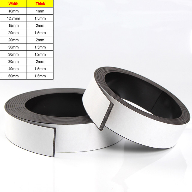 1 Meter Self Adhesive Magnetic Tape Width 10-50mm Thick 1/1.5/2mm